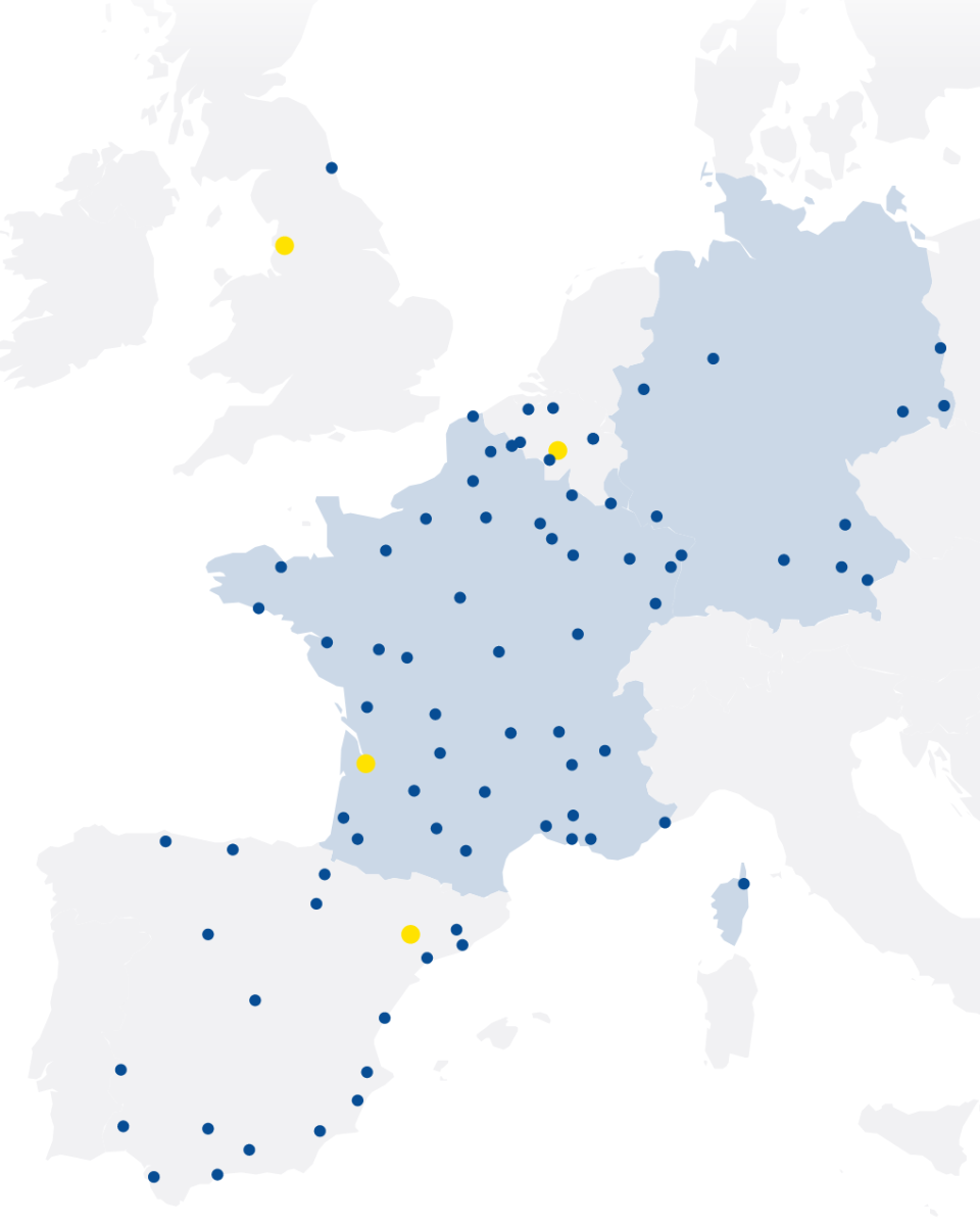 Mapa das implantações do Grupo Netco na Europa
